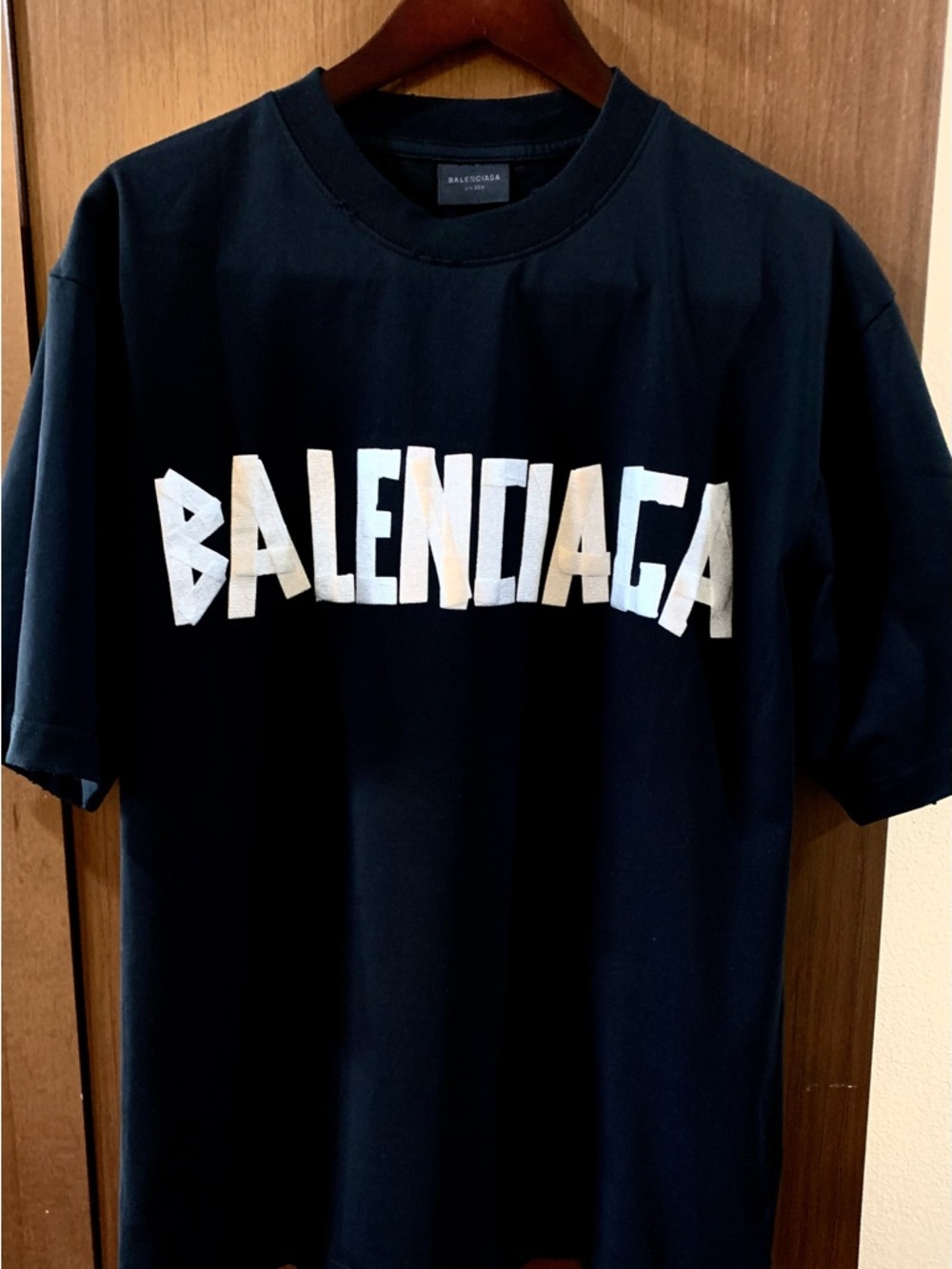 Balenciaga Black Tee with White Block Logo